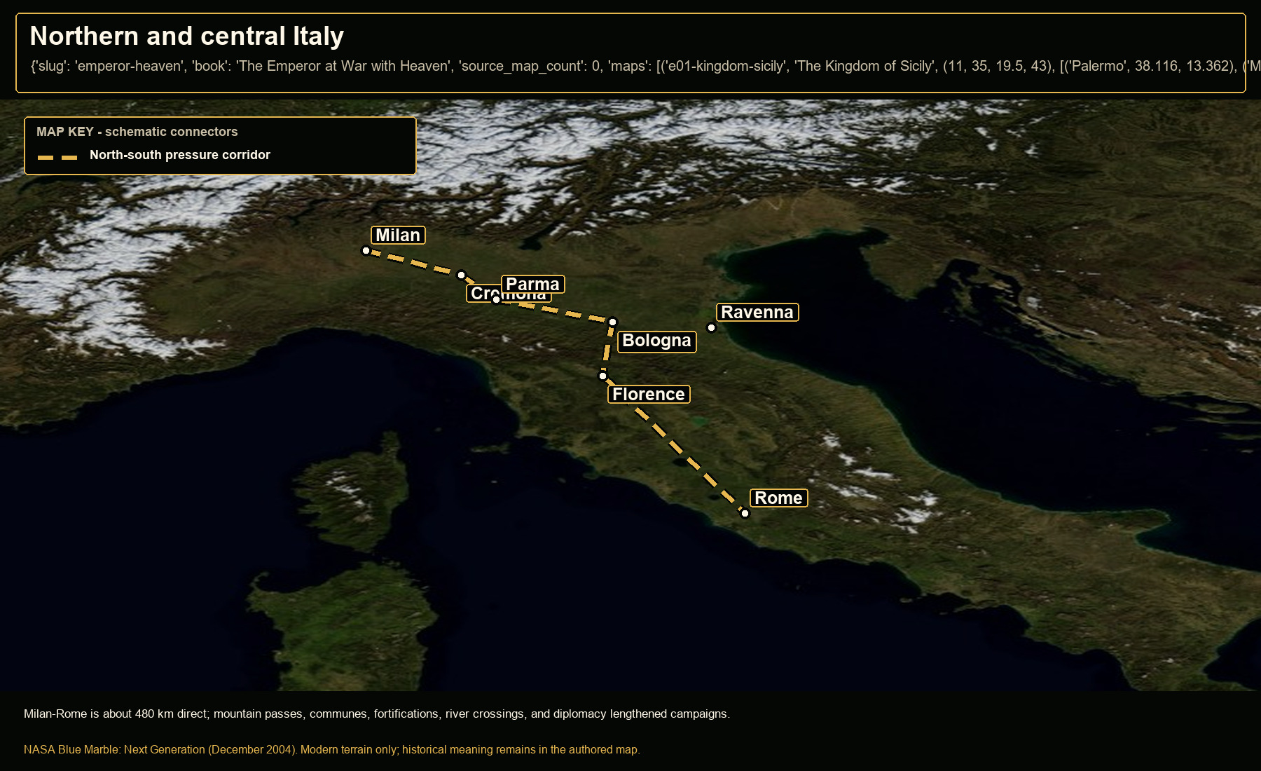 Open NASA satellite orientation map: Northern and central Italy