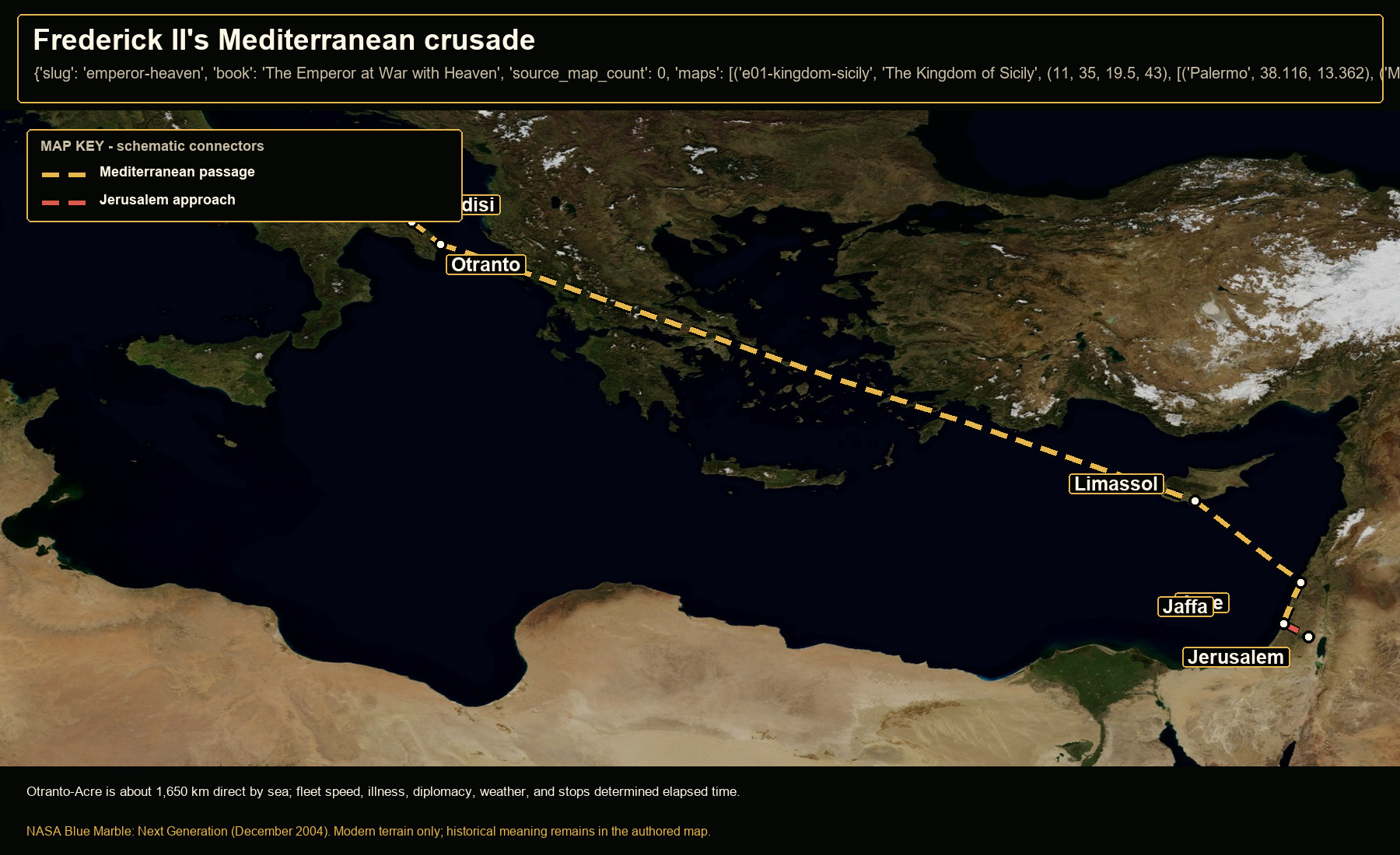 Open NASA satellite orientation map: Frederick II's Mediterranean crusade