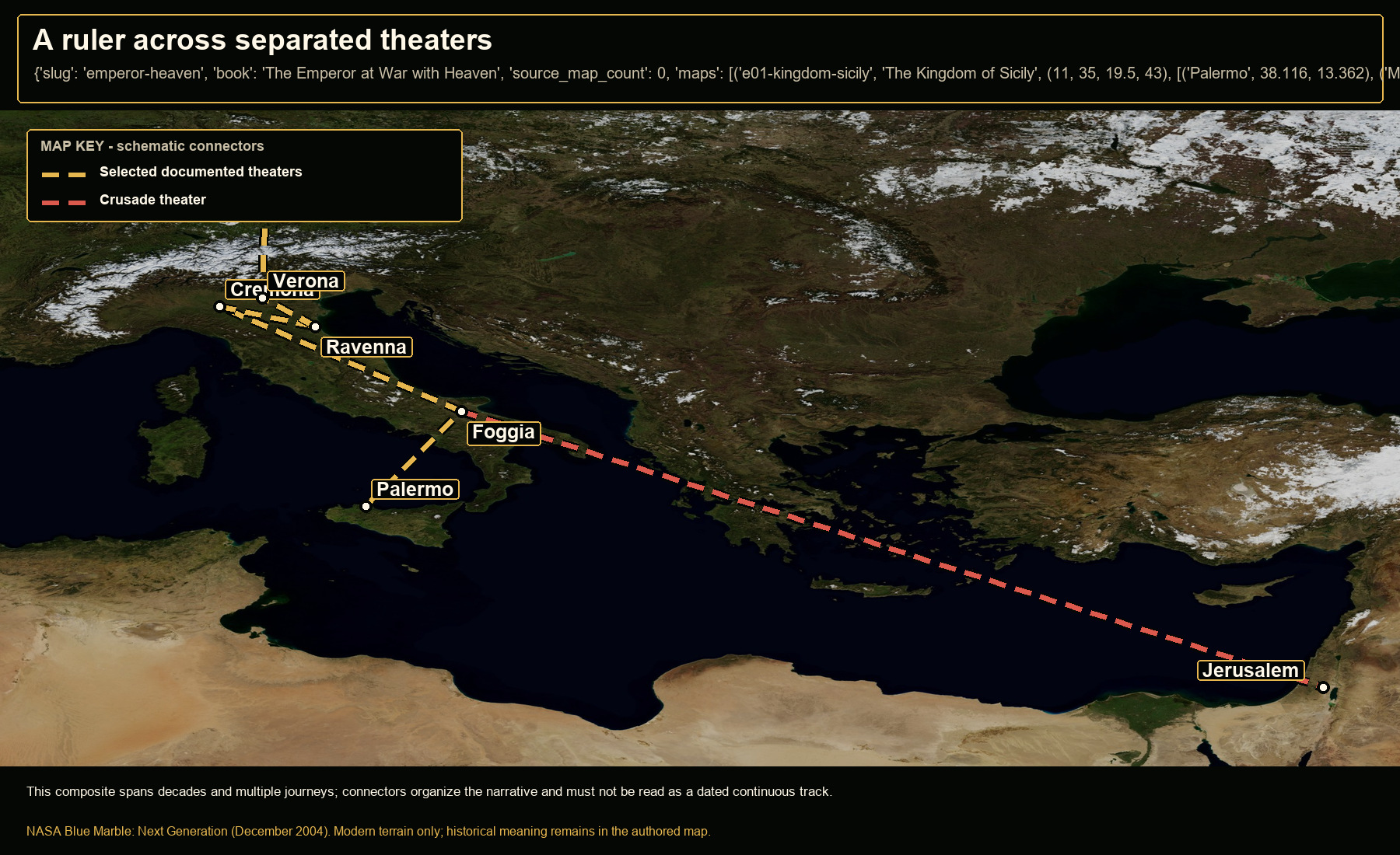 Open NASA satellite orientation map: A ruler across separated theaters