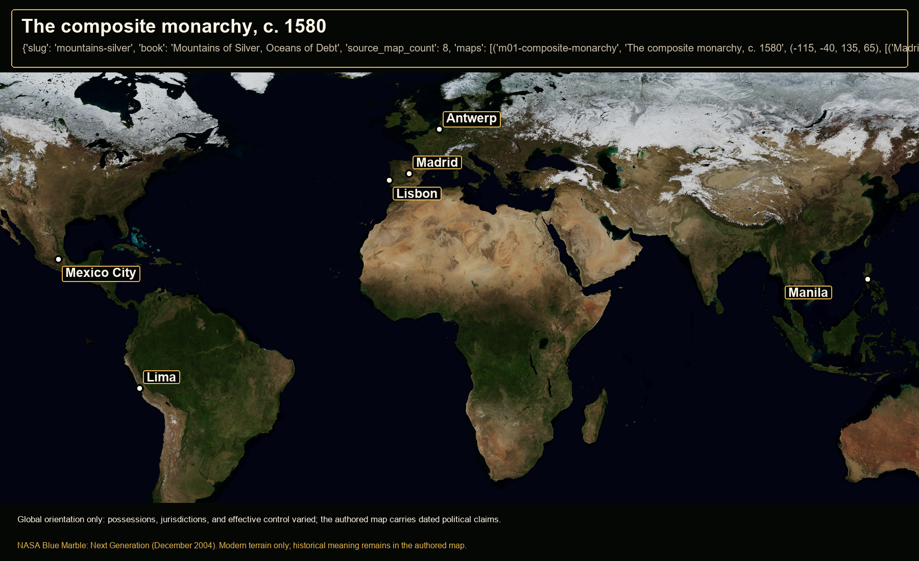 Open NASA satellite orientation map: The composite monarchy, c. 1580