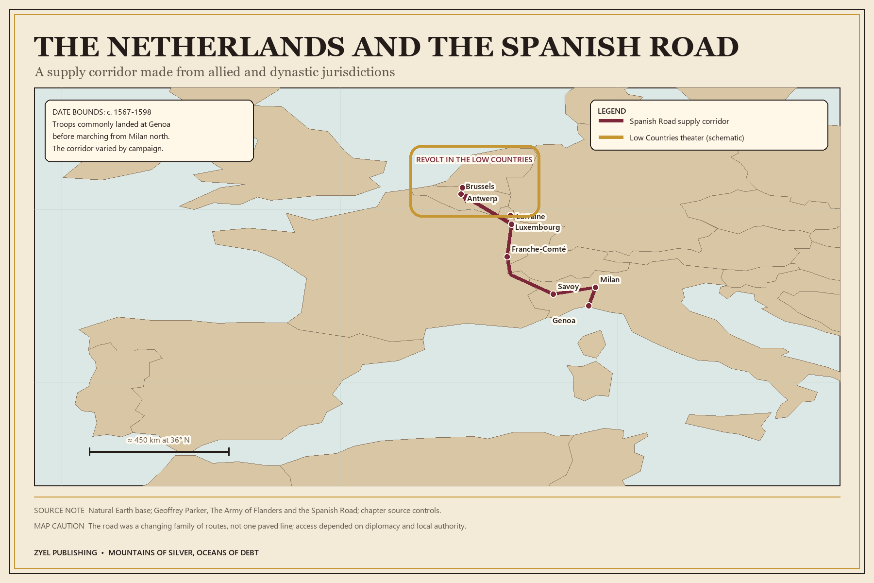 Authored historical map: The Low Countries and the Spanish Road