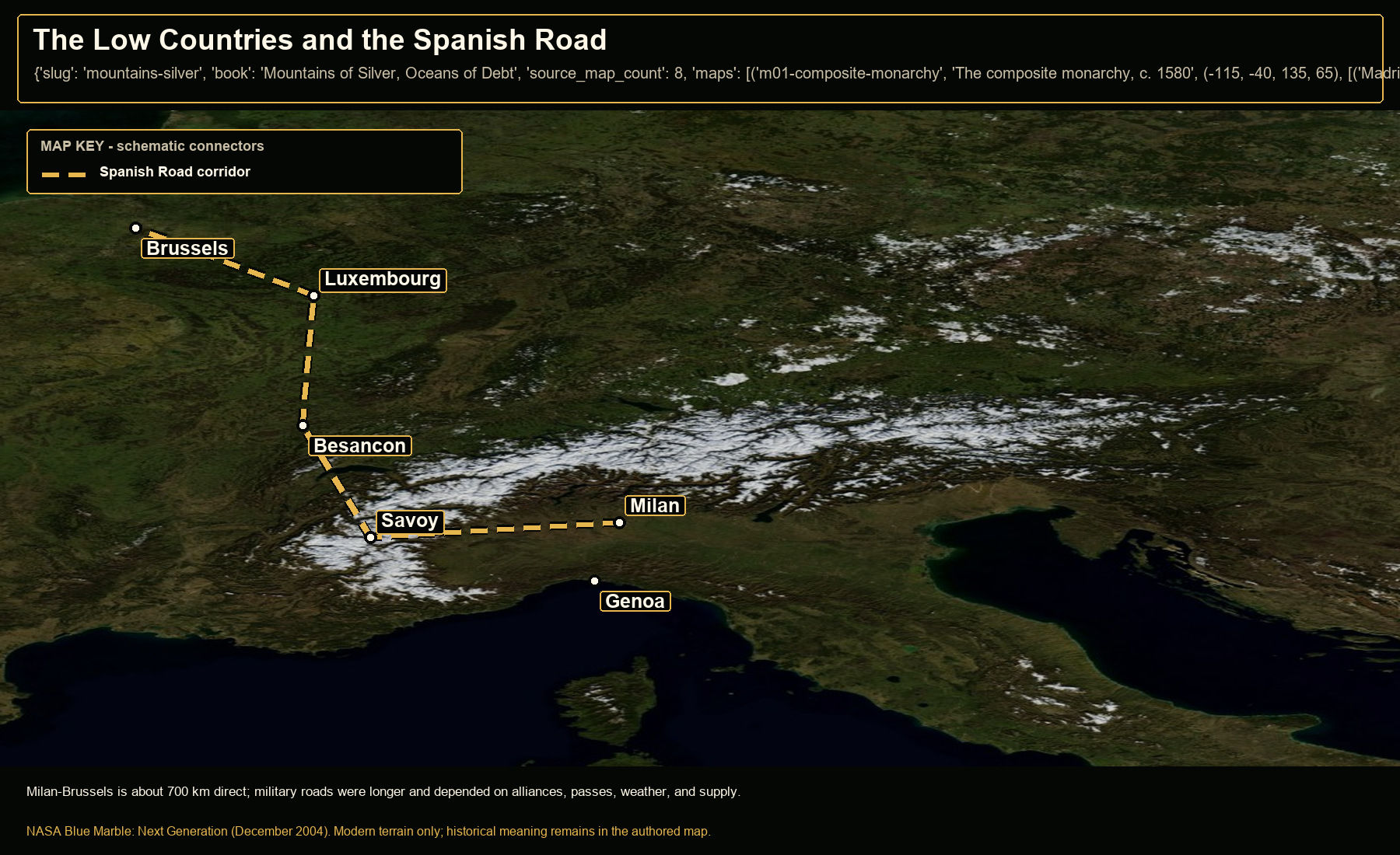 Open NASA satellite orientation map: The Low Countries and the Spanish Road