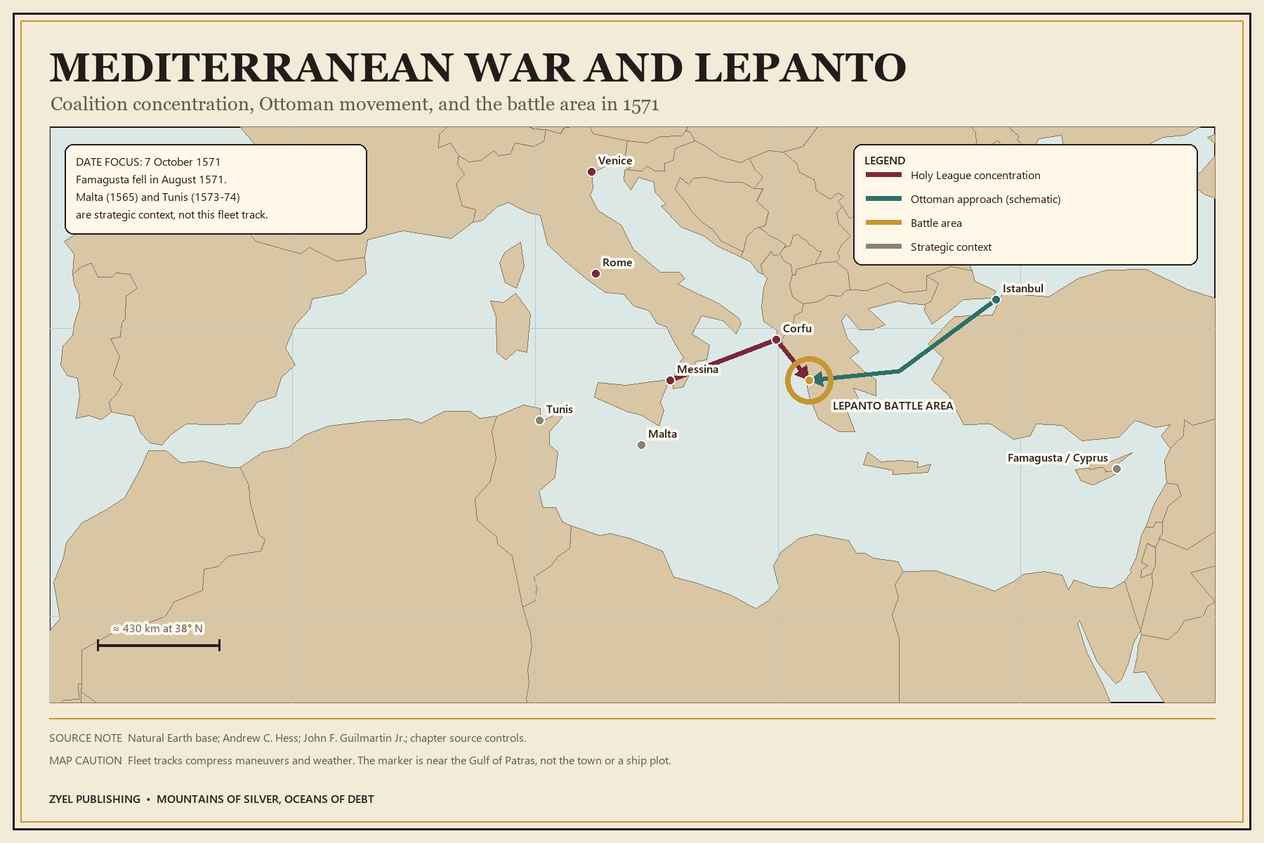 Authored historical map: The Lepanto theater, 1571
