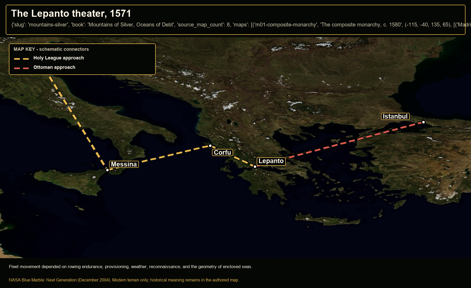 Open NASA satellite orientation map: The Lepanto theater, 1571