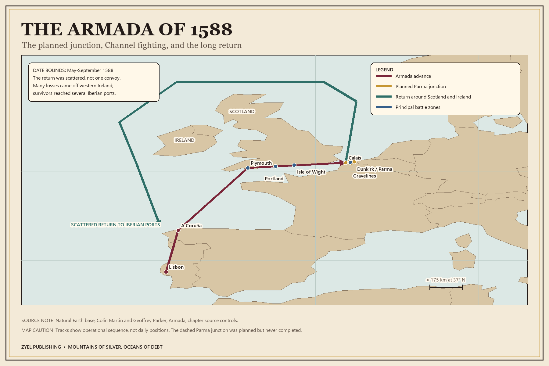 Authored historical map: The Armada campaign, 1588