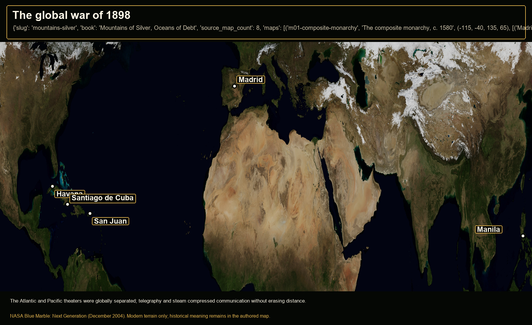 Open NASA satellite orientation map: The global war of 1898