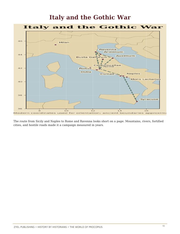 Authored historical map: Italy and the Gothic War