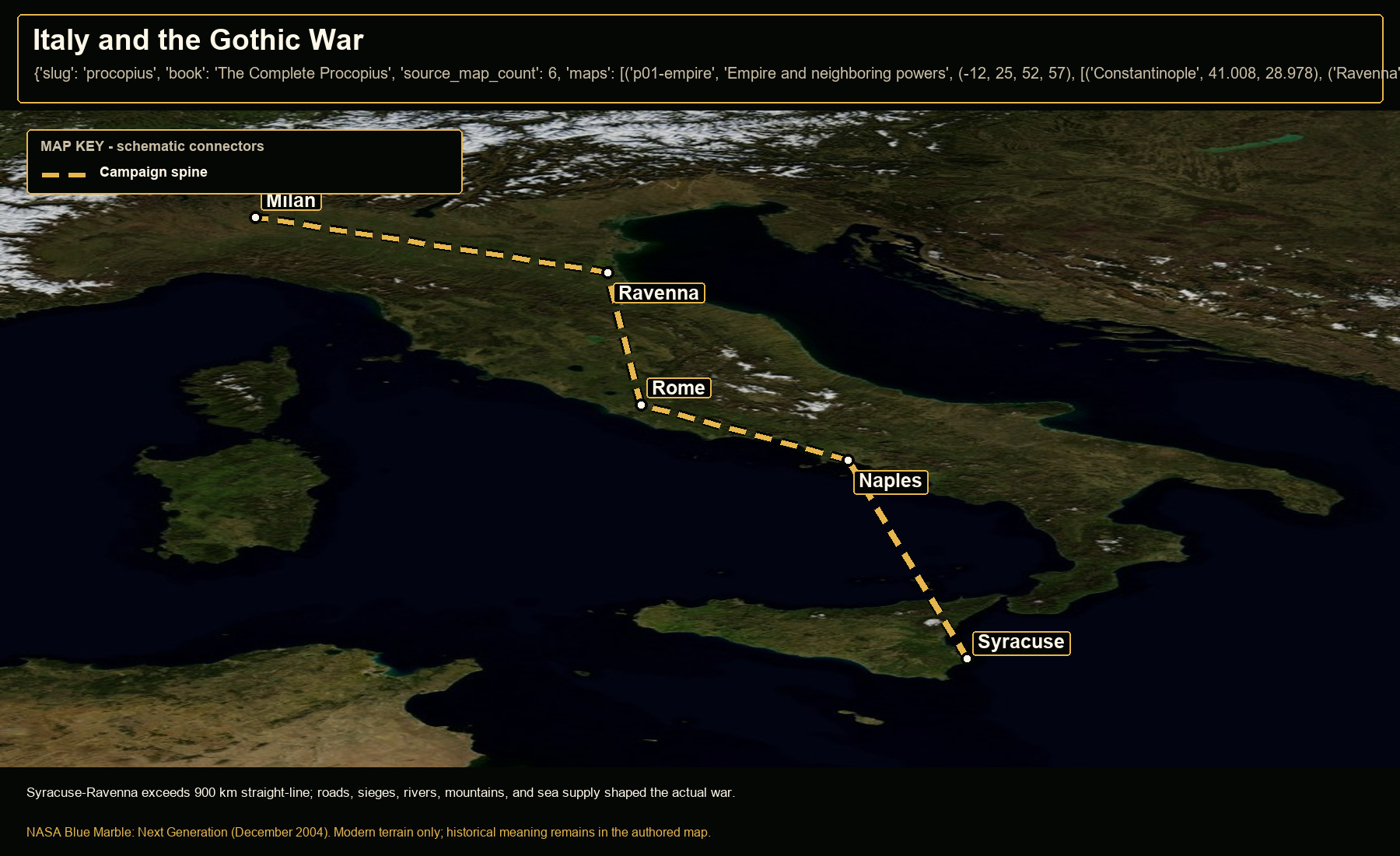 Open NASA satellite orientation map: Italy and the Gothic War