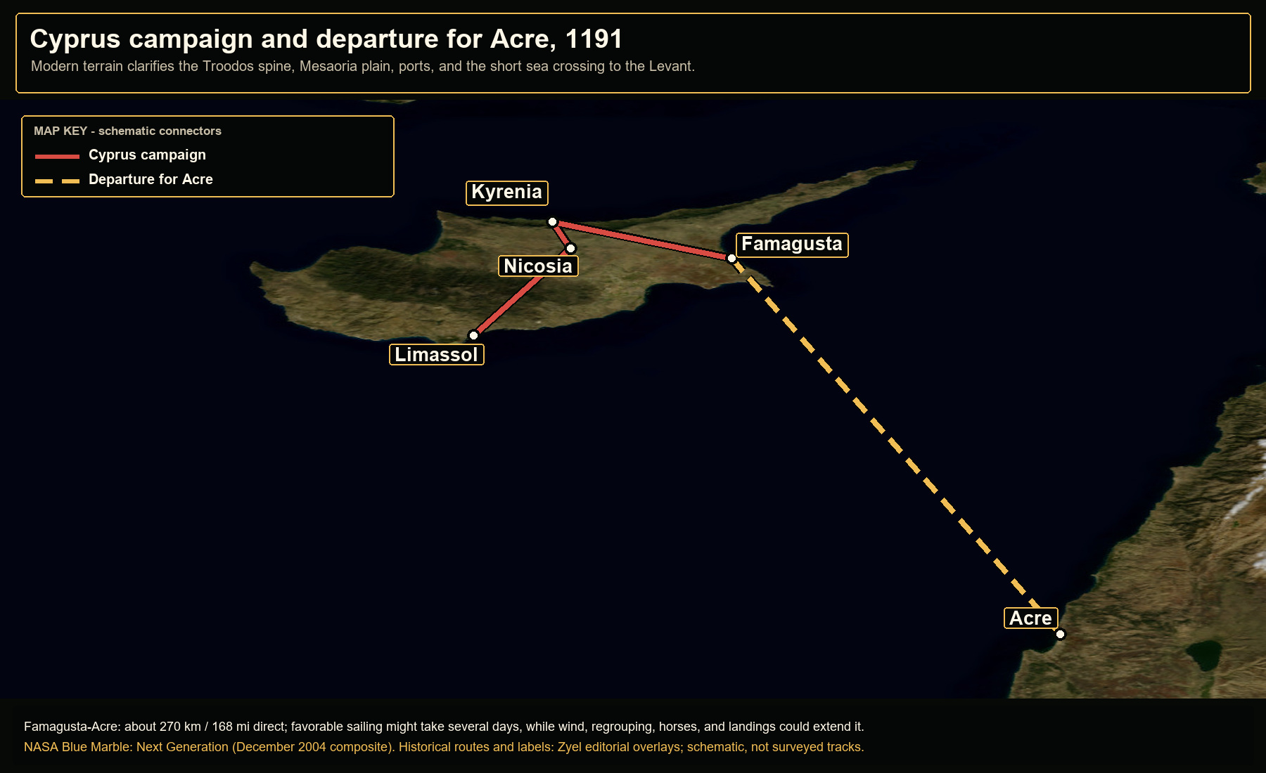 Open NASA satellite orientation map: Cyprus campaign and departure for Acre, 1191