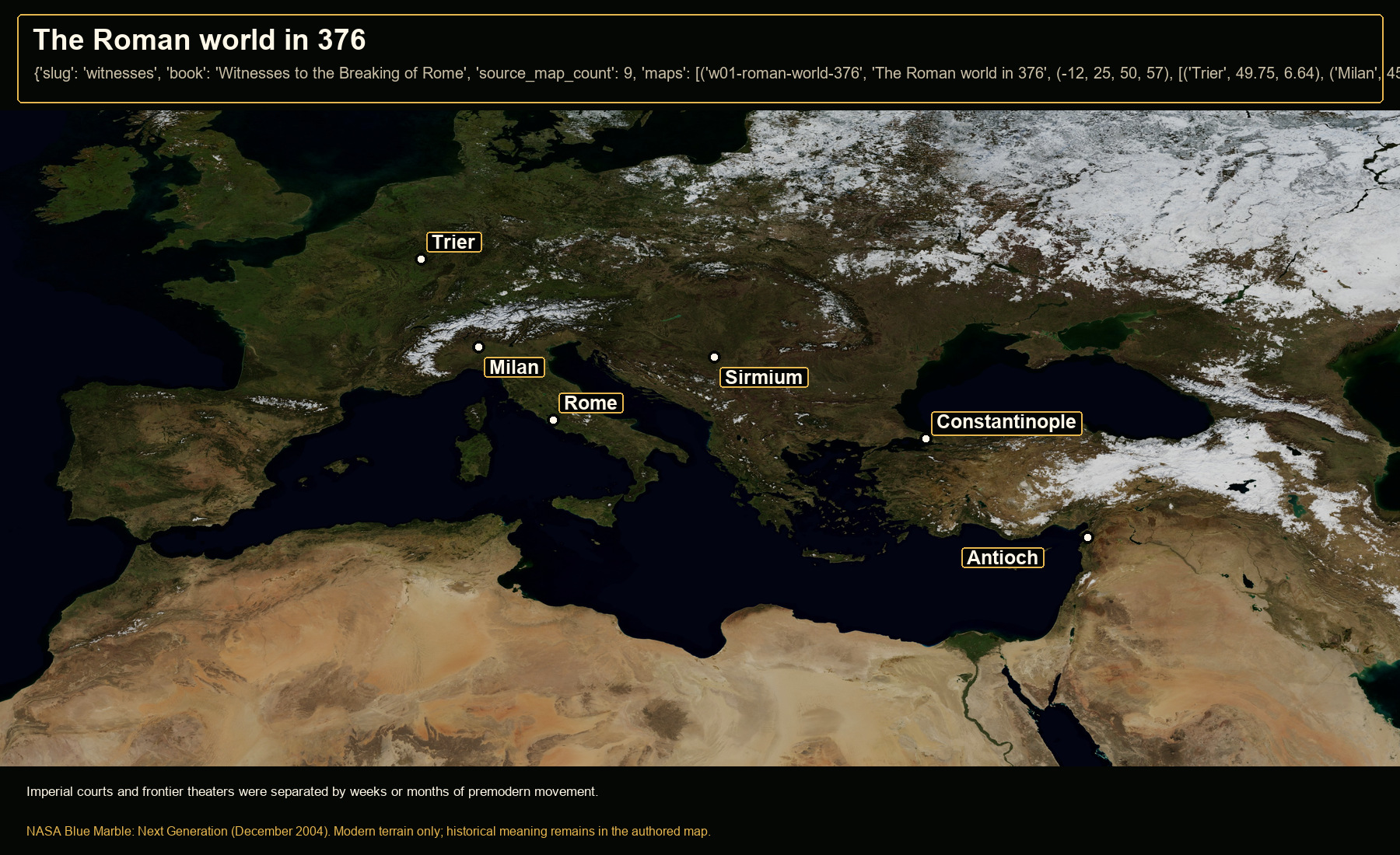 Open NASA satellite orientation map: The Roman world in 376
