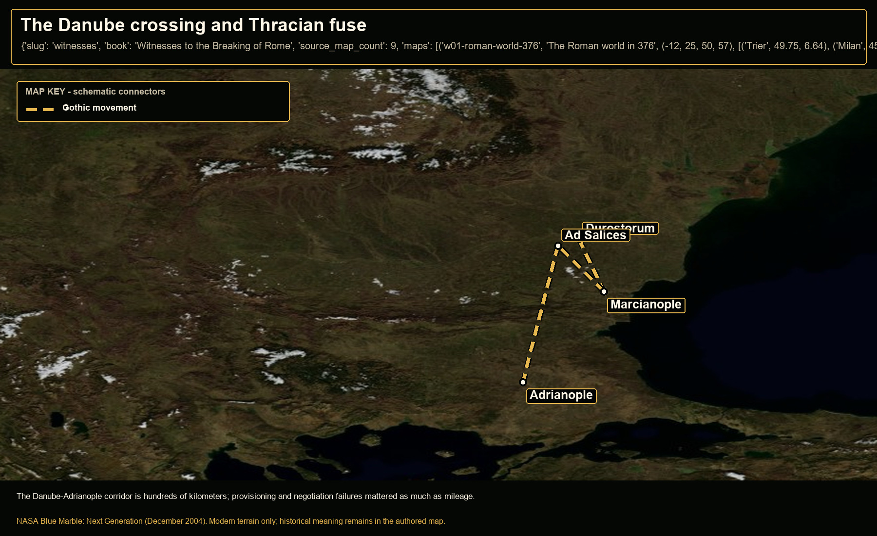 Open NASA satellite orientation map: The Danube crossing and Thracian fuse
