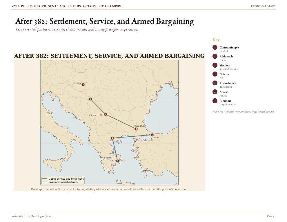 Authored historical map: After 382: settlement and armed bargaining