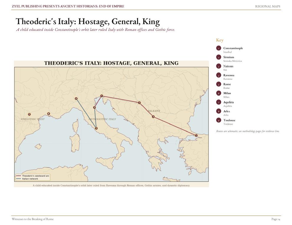 Authored historical map: Theoderic's road to Italy