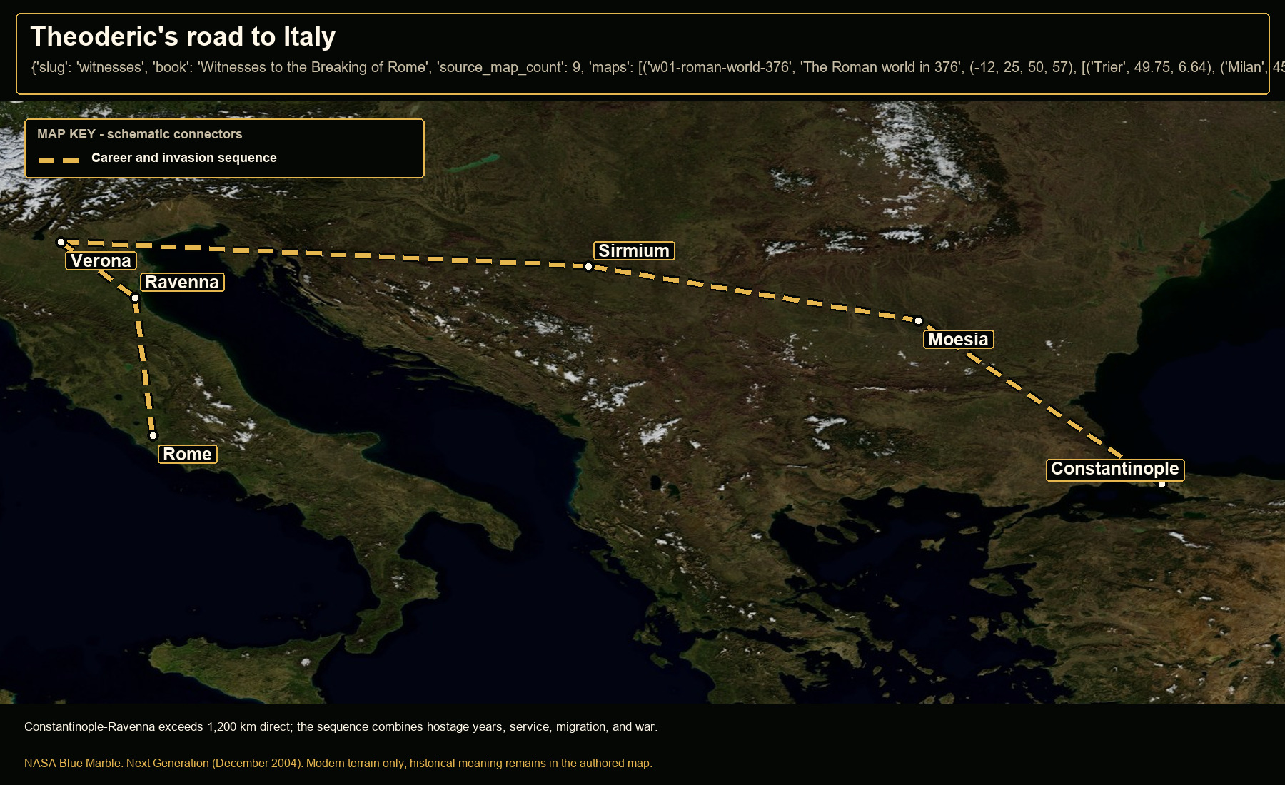 Open NASA satellite orientation map: Theoderic's road to Italy