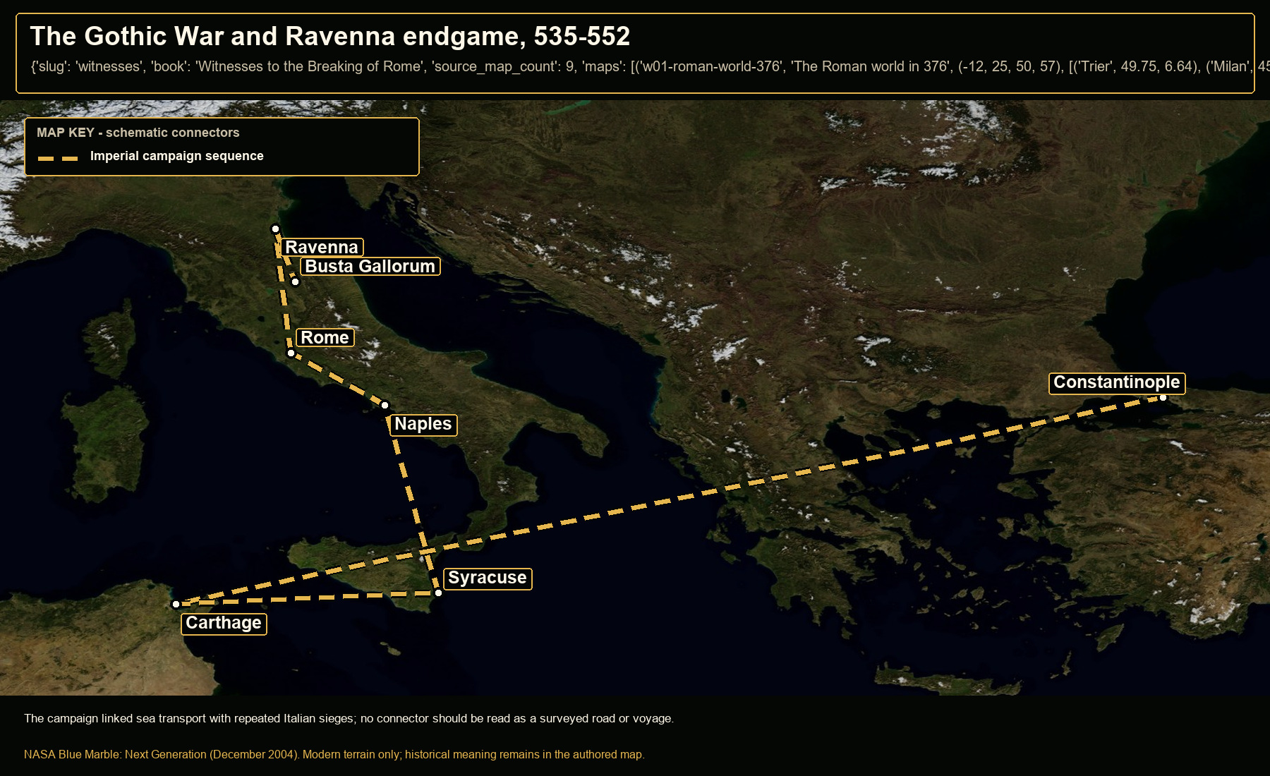 Open NASA satellite orientation map: The Gothic War and Ravenna endgame, 535-552
